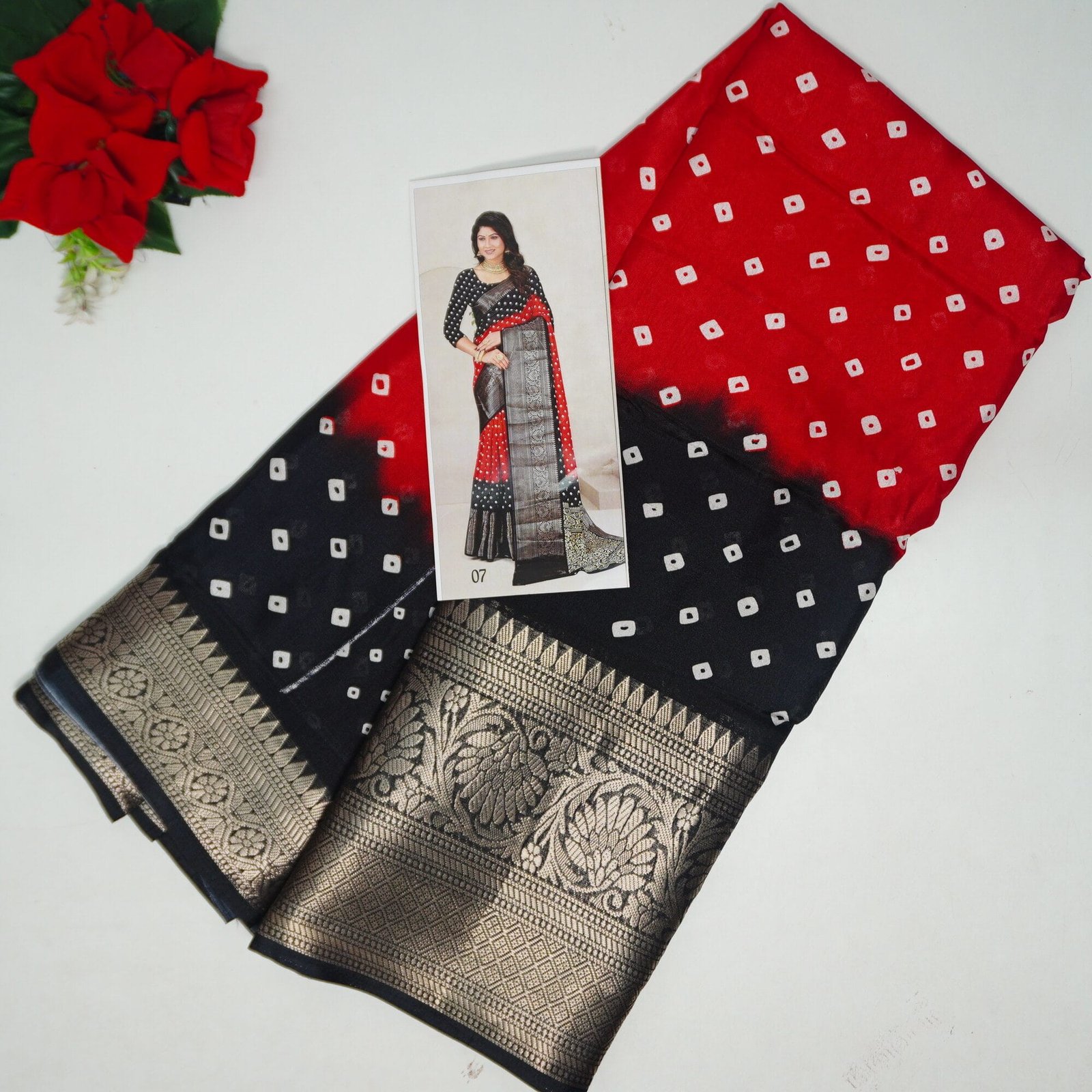 575 (2) Mangalam Silk Big Border(Red to black)-MB575 - Image 1