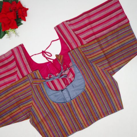 Khadi Silk With Round Neck Blouses-B033(38 Size+)