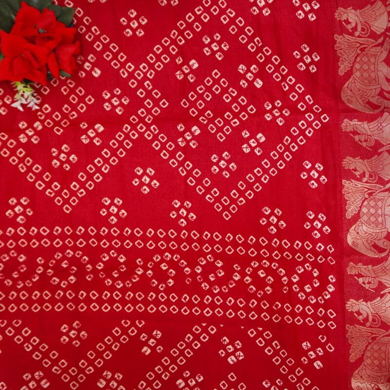 Pure Bandhini Crushed Sarees-MB745(865)(Red) - Image 3
