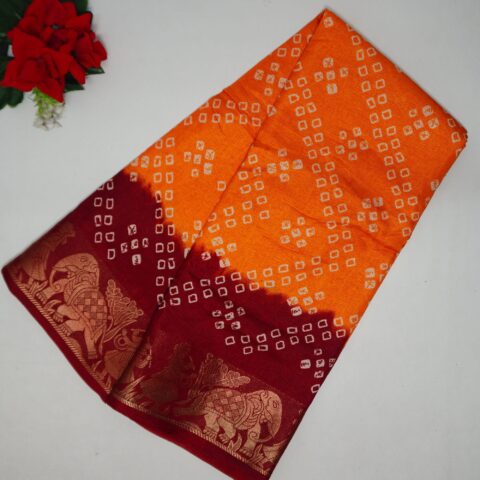 Pure Bandhini Crushed Sarees-MB746(865)(Orange To Maroon)(575)