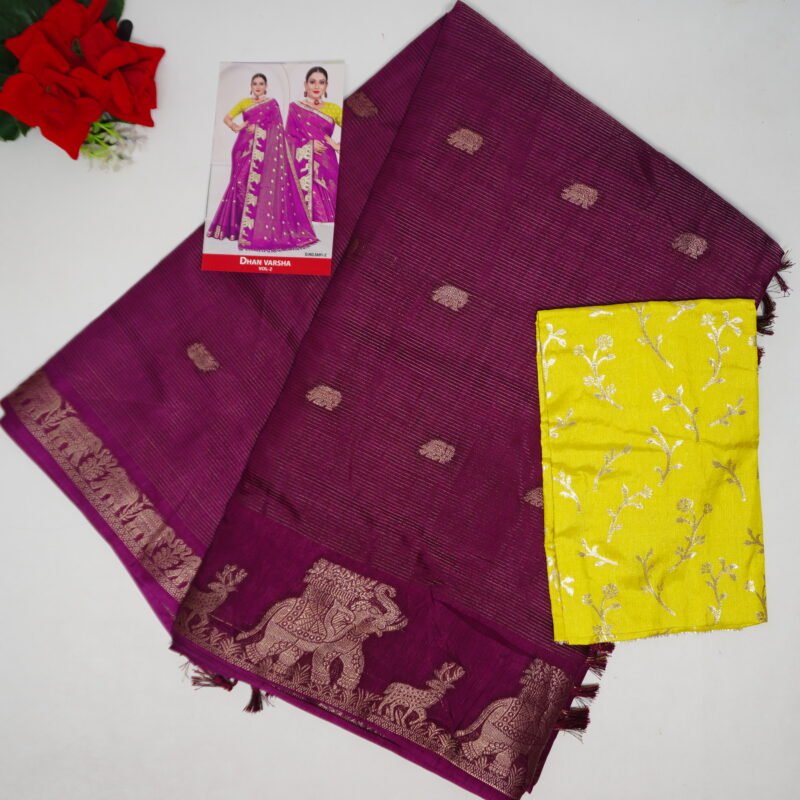 Tusser Silk Viscose And Pattu Border And Benares blouse -MB893 - Image 4