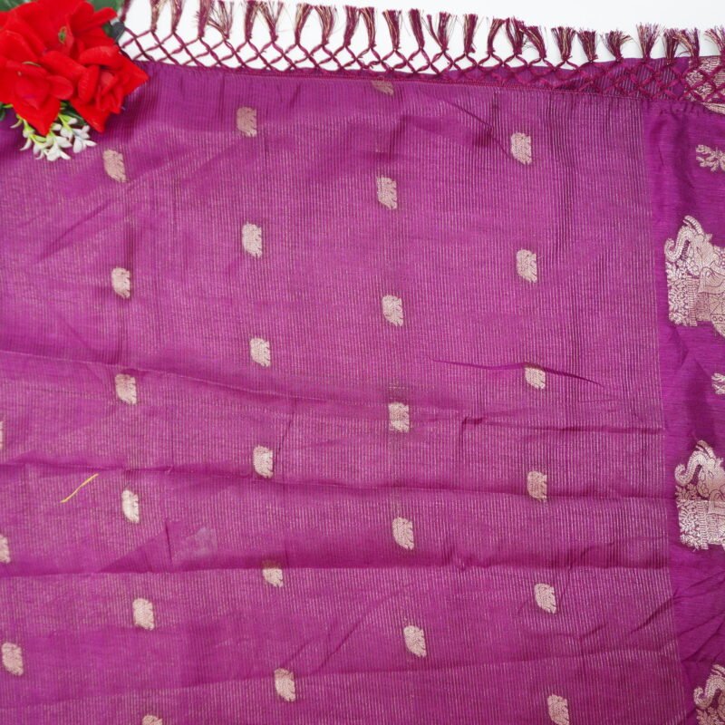 Tusser Silk Viscose And Pattu Border And Benares blouse -MB893 - Image 2