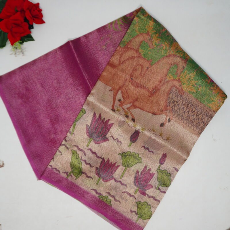 Pure Kalamkari Digital Tissue Pattu Sarees -MB898 - Image 3