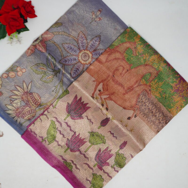Pure Kalamkari Digital Tissue Pattu Sarees -MB898 - Image 1