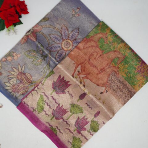 Pure Kalamkari Digital Tissue Pattu Sarees -MB564(898)