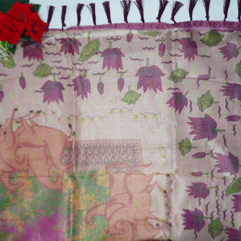 Pure Kalamkari Digital Tissue Pattu Sarees -MB898 - Image 2