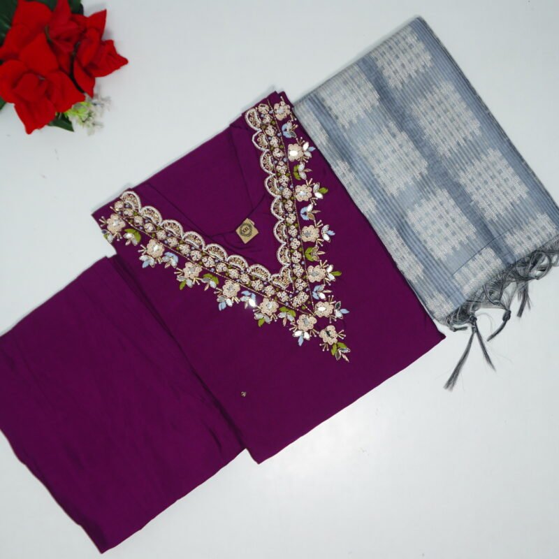 Masleen Silk With Lining & Work 3 Piece Set -MB899 - Image 1