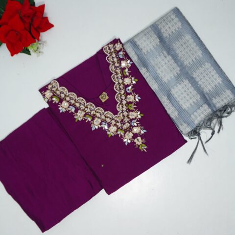 Masleen Silk With Lining & Work 3 Piece Set