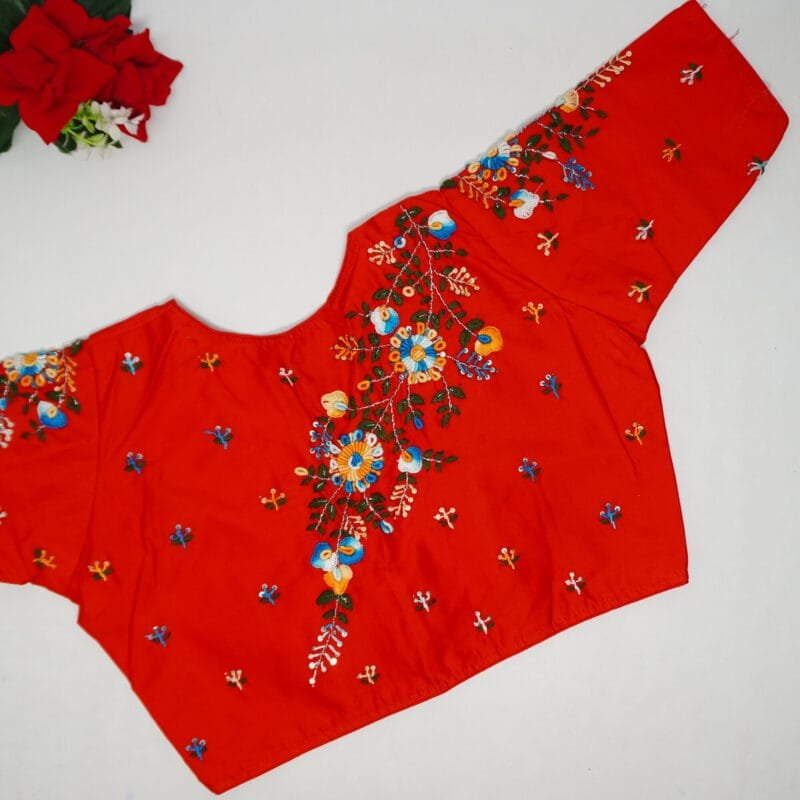 Cotton Silk With Work Blouses(Boat Neck)-B004 - Image 3