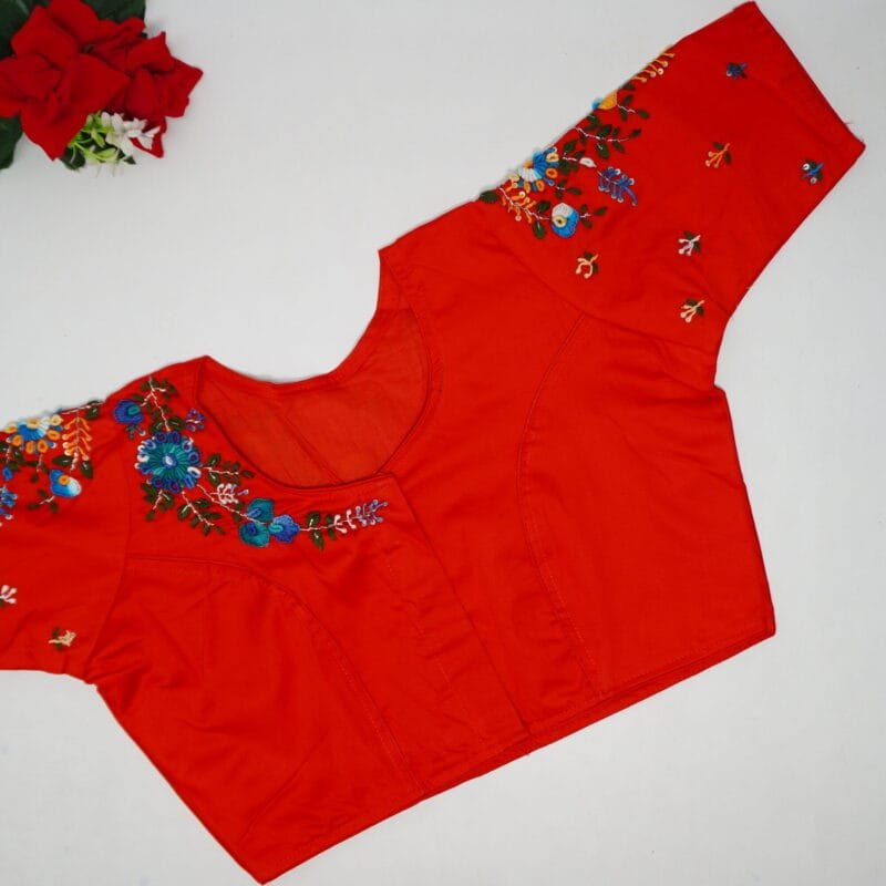 Cotton Silk With Work Blouses(Boat Neck)-B004 - Image 2