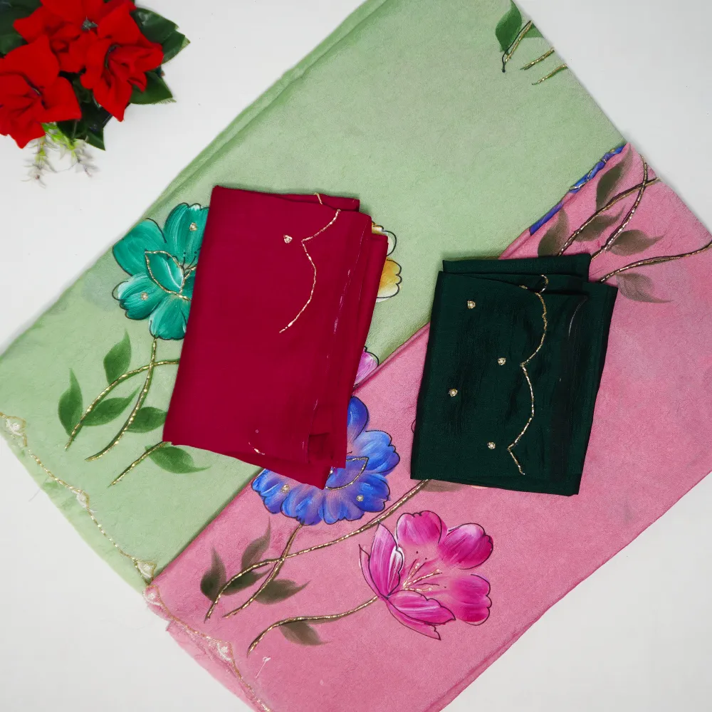 079 (8) Hand Bresh Paint Blue Berry With Party Ware Sarees-MB079 - Image 1