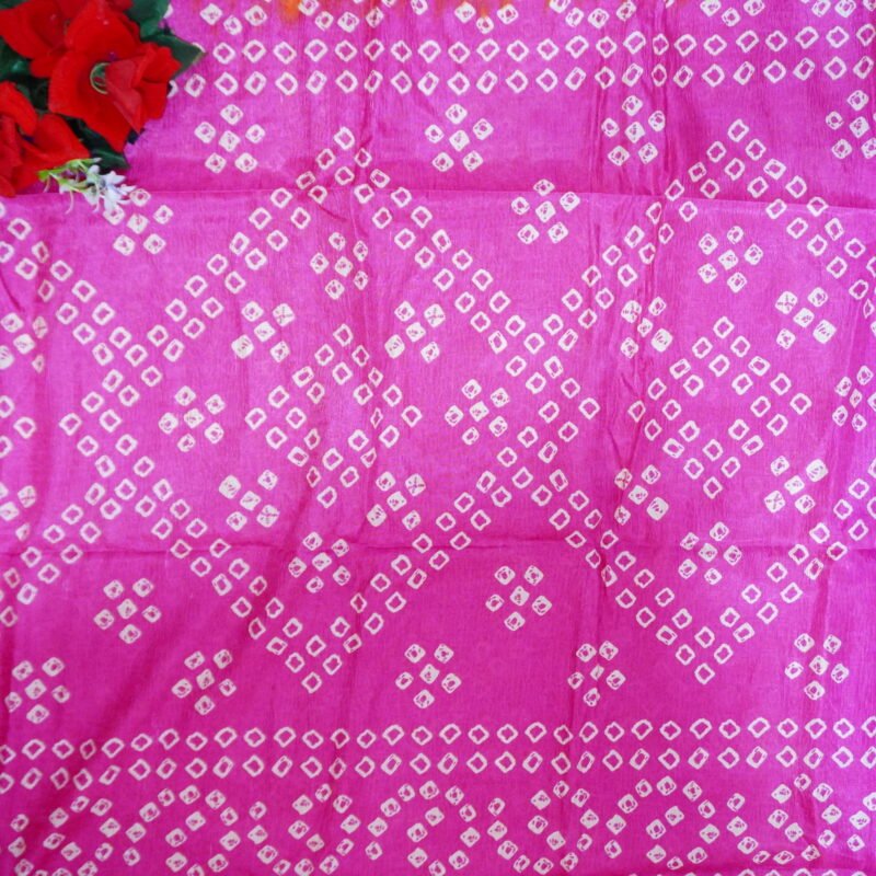Pure Bandhini Crushed Sarees-092(Orange To Rani Pink) 727 - Image 3