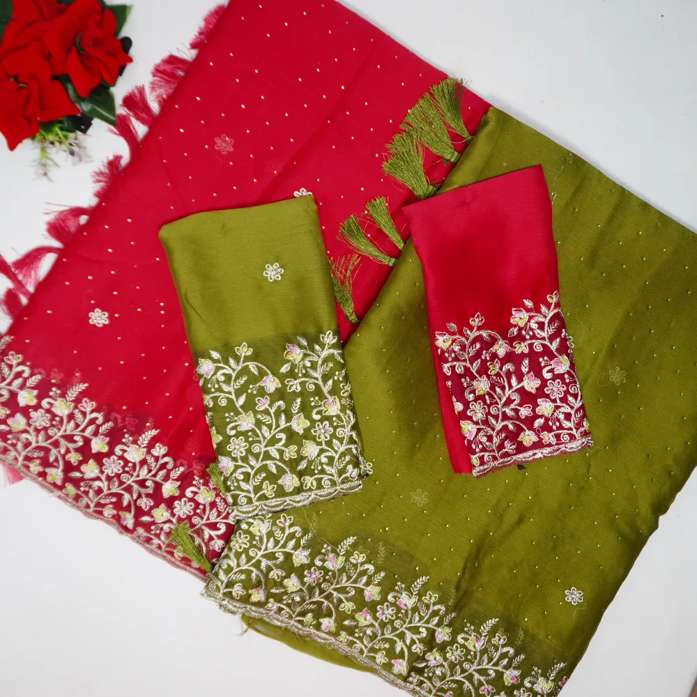 302 (7) Luxury Silk With Multi Embroidary -MB302(147) - Image 1