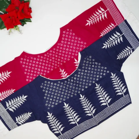 Cotton Thread Work Frill Hands Blouses-B014