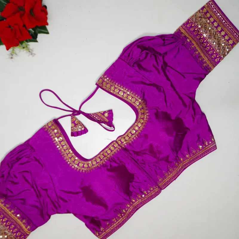 Bahubali Sleeves Vichitra Silk Blouses-B006 - Image 3