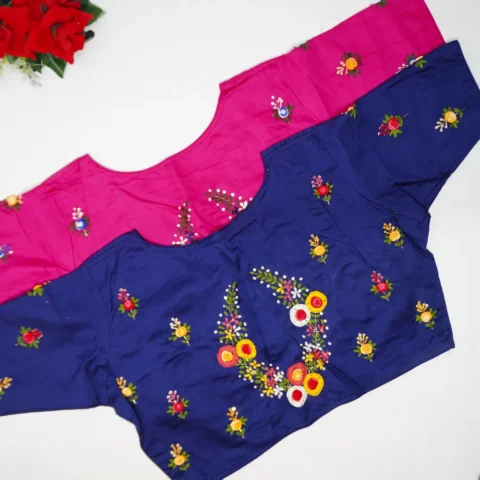 Cotton Silk Hand Embroidary Blouses-B002
