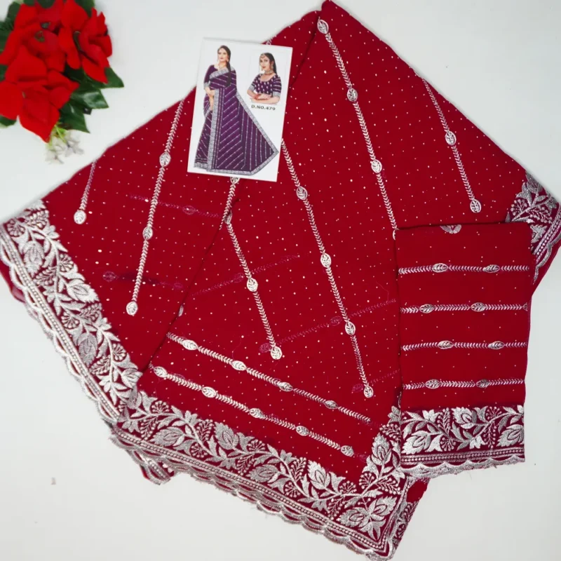Silver special Rangoli Georgette Work Sarees -MB495 - Image 4