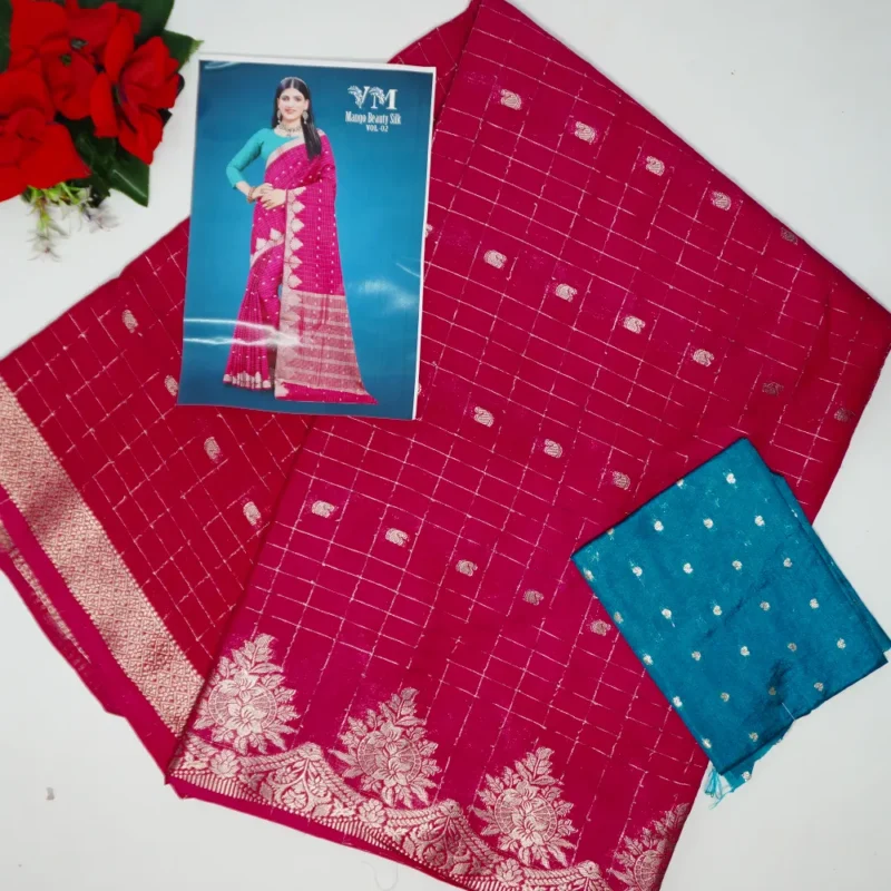Mango Checks With Rich Pallu Sarees-MB316(527) - Image 4