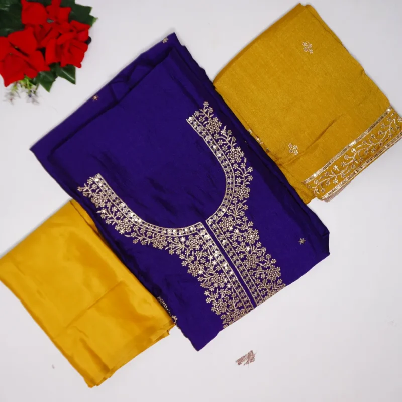 Soft Vichitra Silk Party Ware Dress Materials-DS009 - Image 3