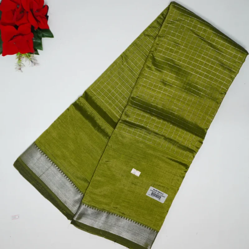 Vintage Mangalagiri Check Pattu Sarees -M014 - Image 4