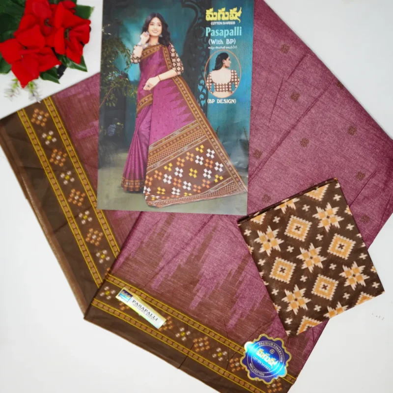 Maguva Musleen cotton Temple Border Sarees-MB636 - Image 2