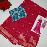 Mangalagiri Checks Peacock Silk Sarees-MB660 - Image 4