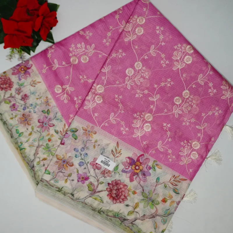 Pure Digital Kota All Over Embroidery Sarees-MB304(727) - Image 4