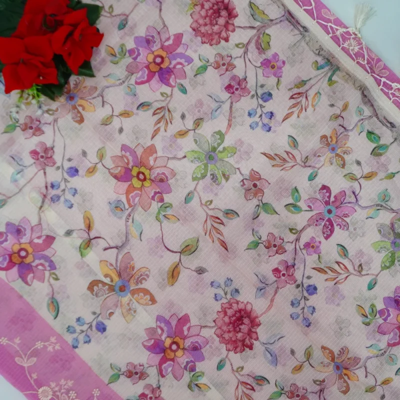 Pure Digital Kota All Over Embroidery Sarees-MB304(727) - Image 2