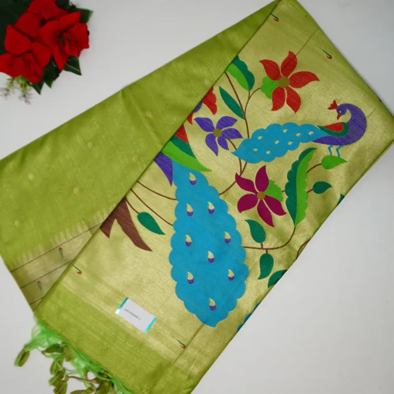 Pure Tusser Pythani Muniya Border Sarees-MB744 - Image 4