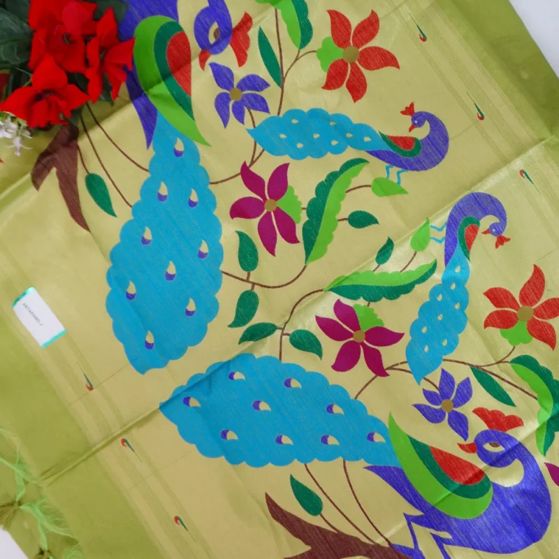 Pure Tusser Pythani Muniya Border Sarees-MB744 - Image 3