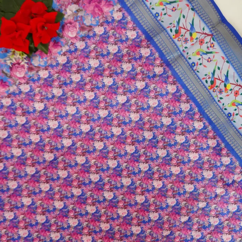 Anasuya Digital Kalamkari Gap Border Sarees -MB314(745) - Image 3