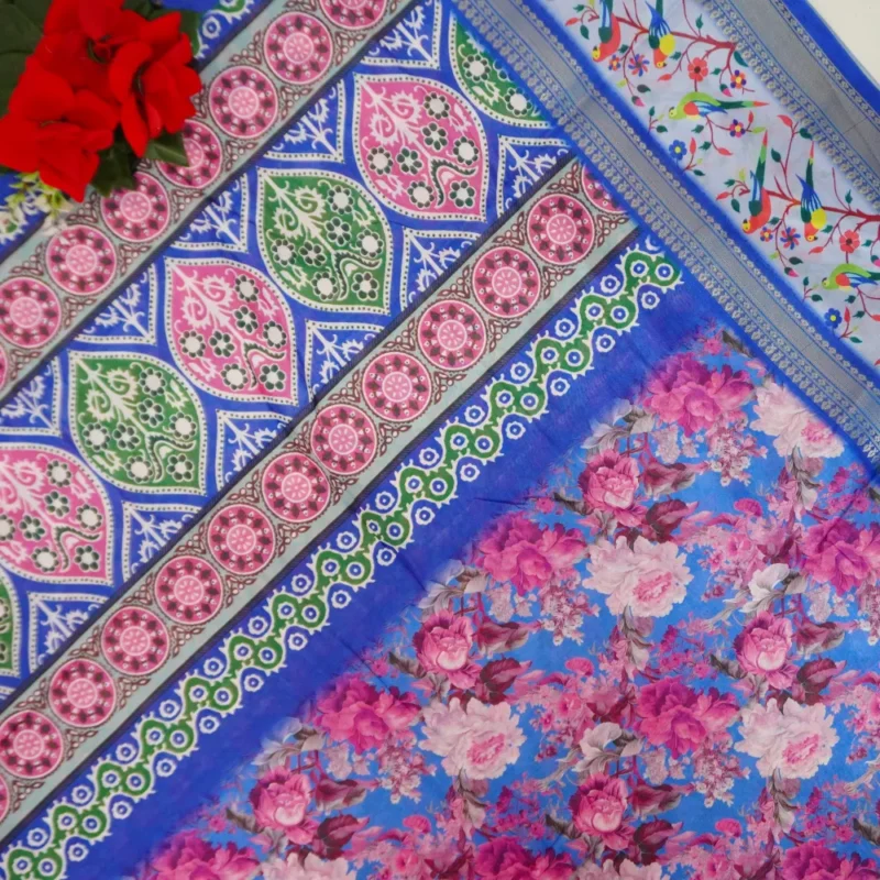 Anasuya Digital Kalamkari Gap Border Sarees -MB314(745) - Image 2