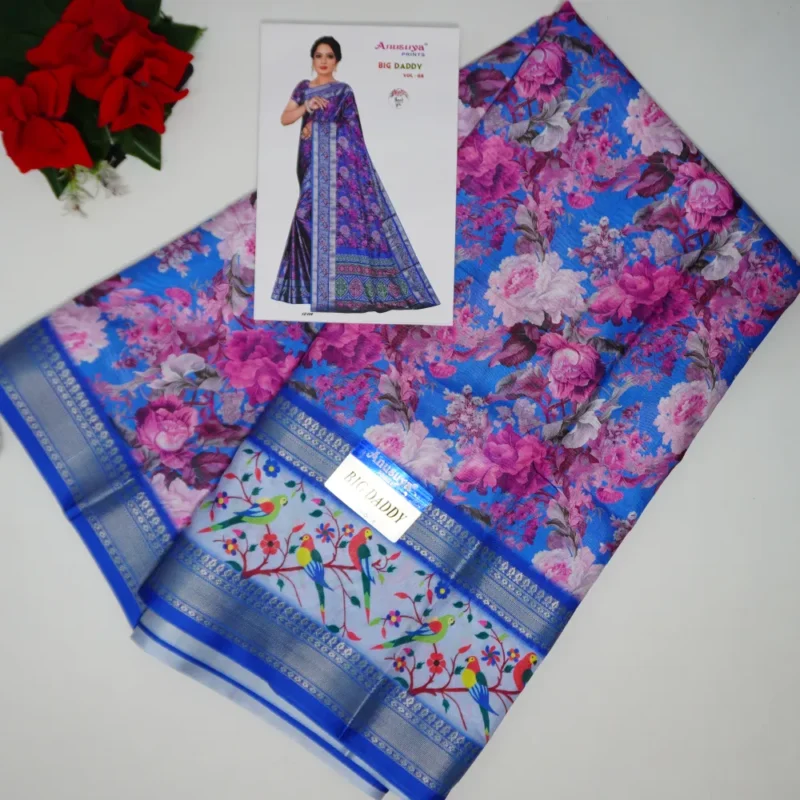 Anasuya Digital Kalamkari Gap Border Sarees -MB314(745) - Image 4