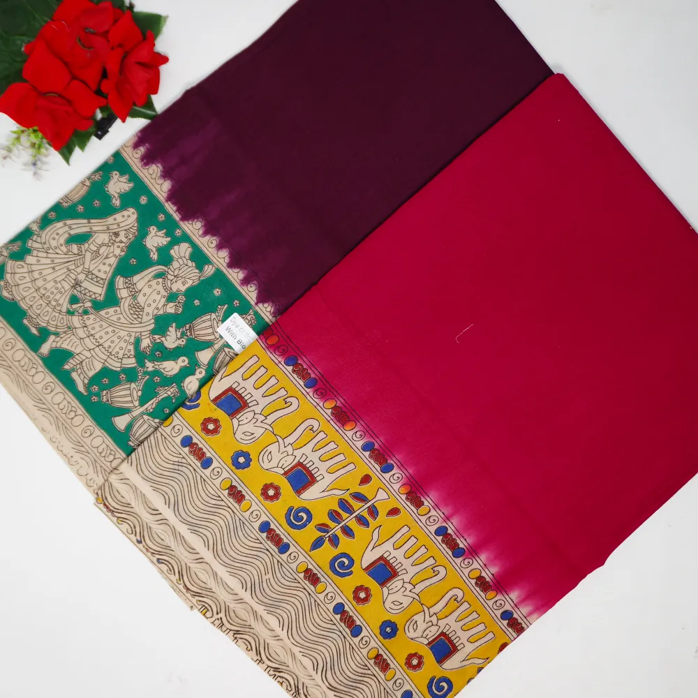 779 (28) Pure Mangalagiri Kalamkari Out line Sarees-MB779 (508) - Image 1