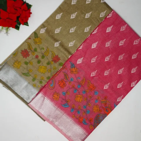 100 Count Mangalagiri Pattu Kalamkari Sarees-MB796
