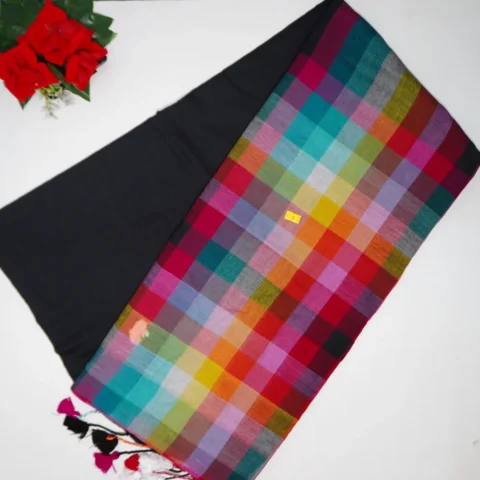 Raibow Pure Kantha Cotton Black Sarees-MB704(843)(Without Blouse)