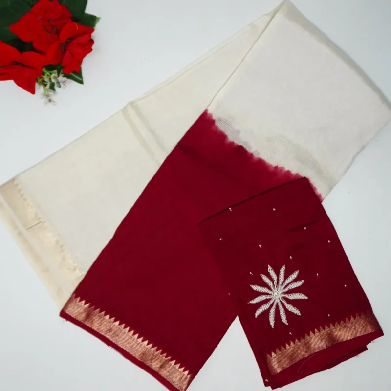 Pure Mangalagiri Pattu With Pearls Work Blouse -MB854(910) - Image 4