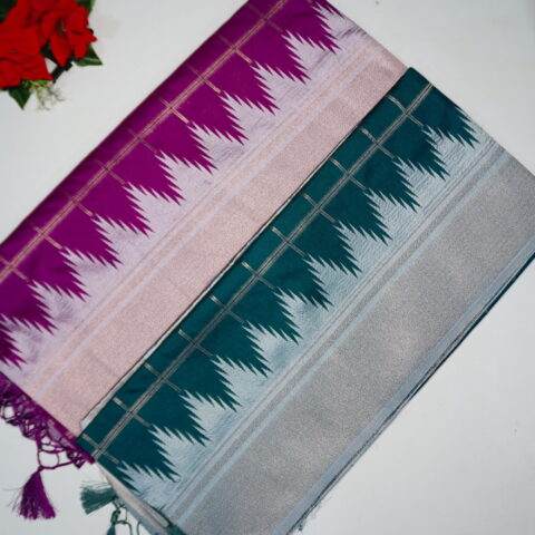 Green mango Mangalagiri Checks And Temple Border -MB515(020)