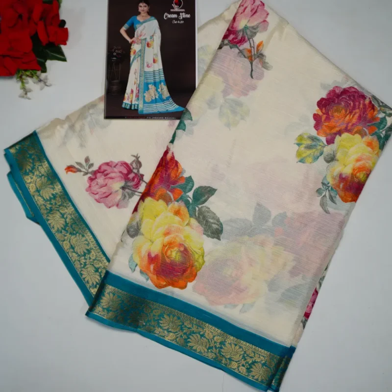Cream Special Chinon Silk Sarees -MB271(029) - Image 4