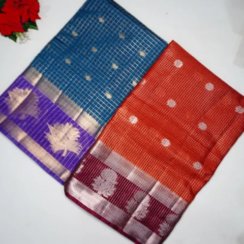 Light Weight Green Mango Vintage Checks Sarees-MB512(044)