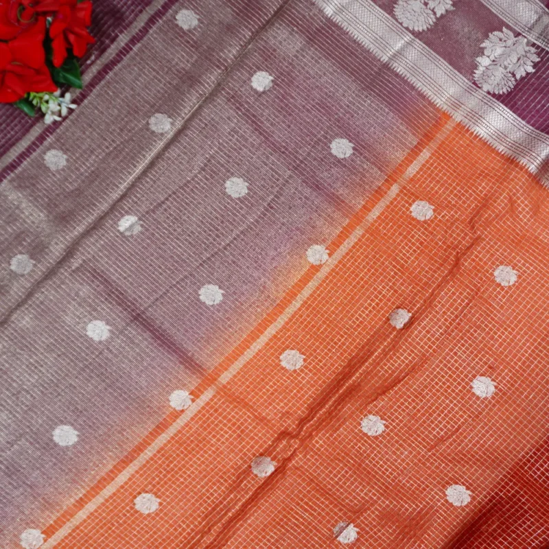 Light Weight Green Mango Vintage Checks Sarees-MB512(044) - Image 3
