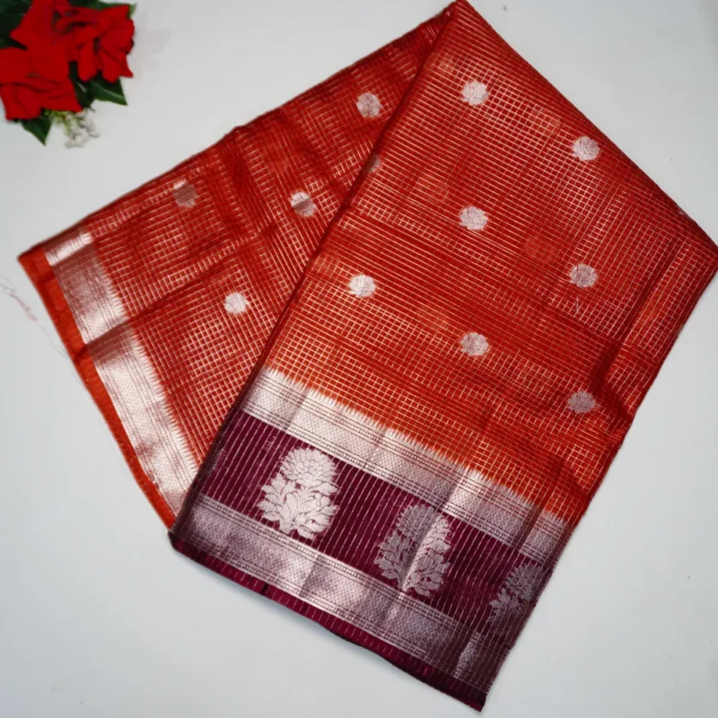 Light Weight Green Mango Vintage Checks Sarees-MB512(044) - Image 4
