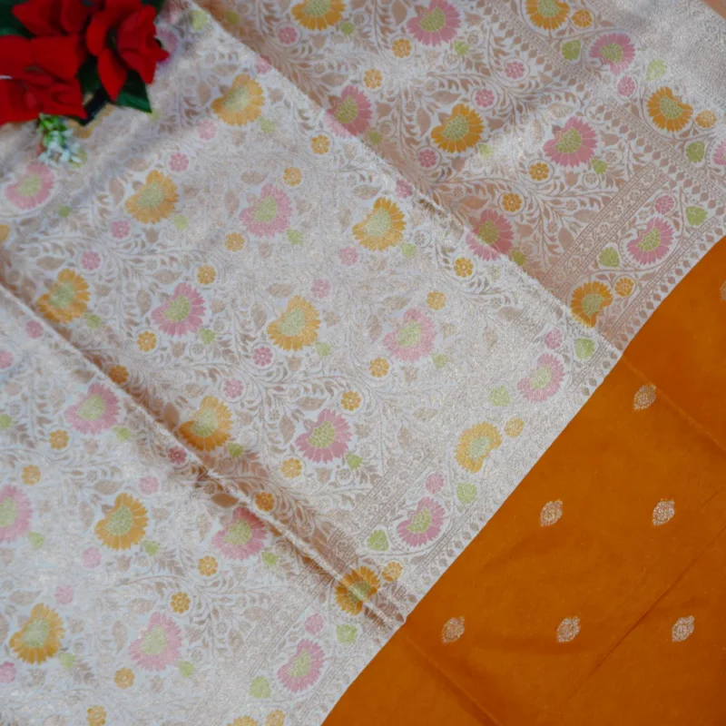 Green Mango Pastel Flower Design Sarees -MB510(052) - Image 3