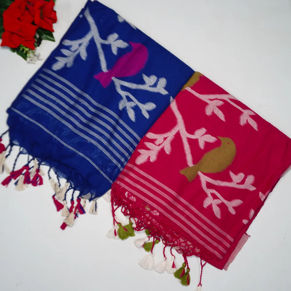 066 (6) Jamdani Work Special Khadi Cotton Sarees -MB066 - Image 1