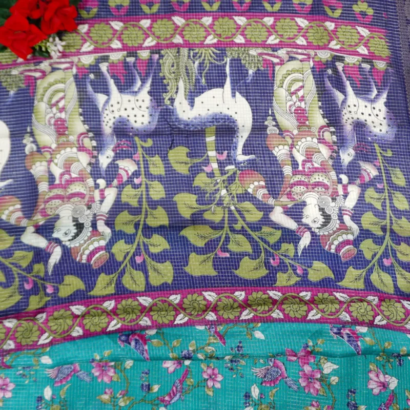 Dola Vintage Small Checks And Kalamkari Sarees-MB231(081) - Image 3