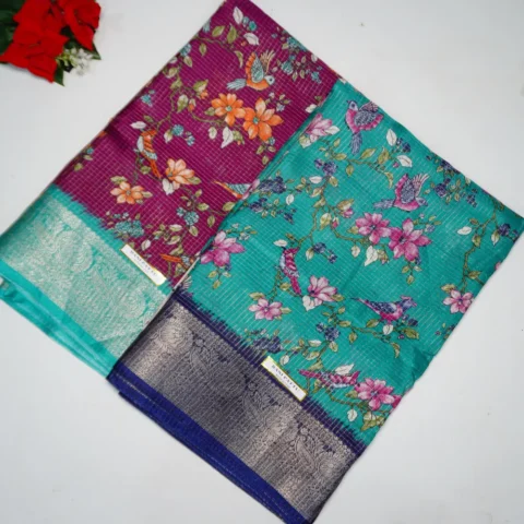 Dola Vintage Small Checks And Kalamkari Sarees-MB231(081)