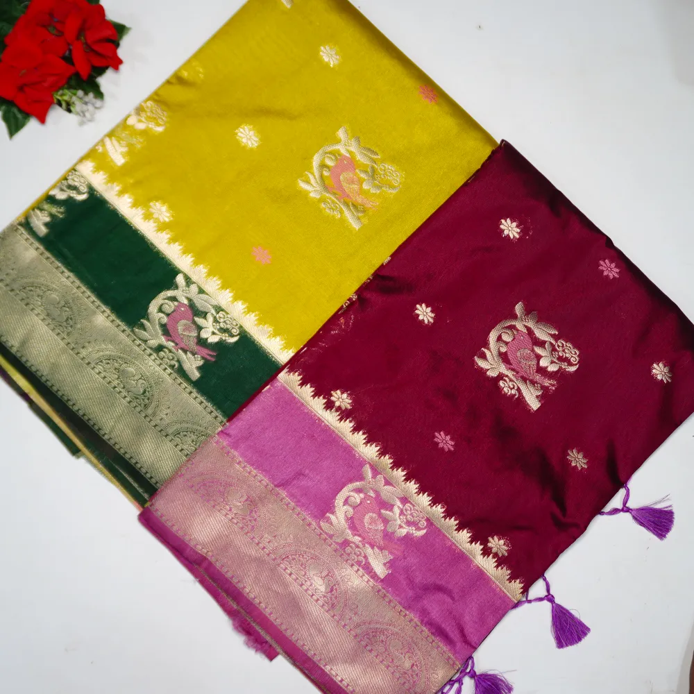 610 (7) Raw Mango Party Ware Pattu Sarees-MB610 - Image 1