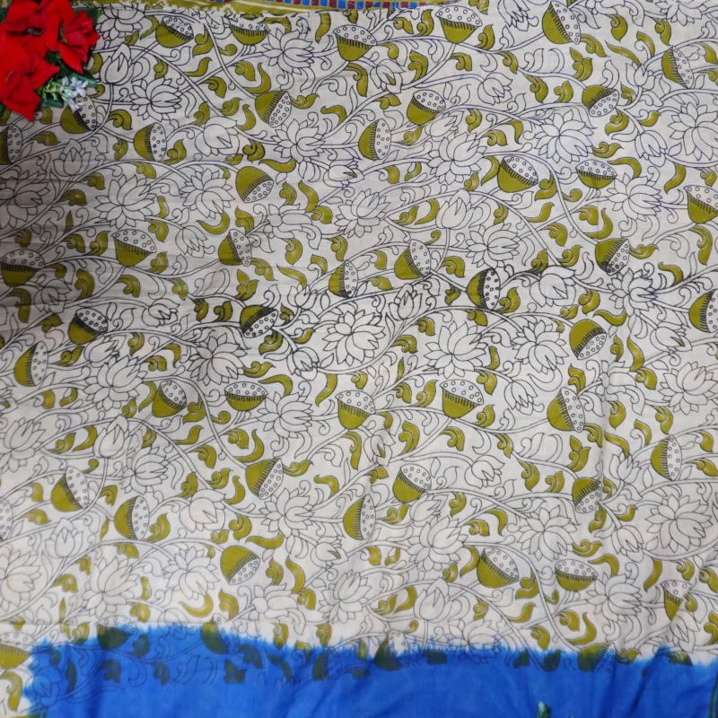 Pure Mangalagiri Kalamkari Out line Sarees -MB106(508) - Image 2