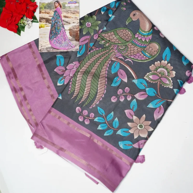 Siddanth Brand warm Silk Kalamkari sarees -MB269 - Image 4
