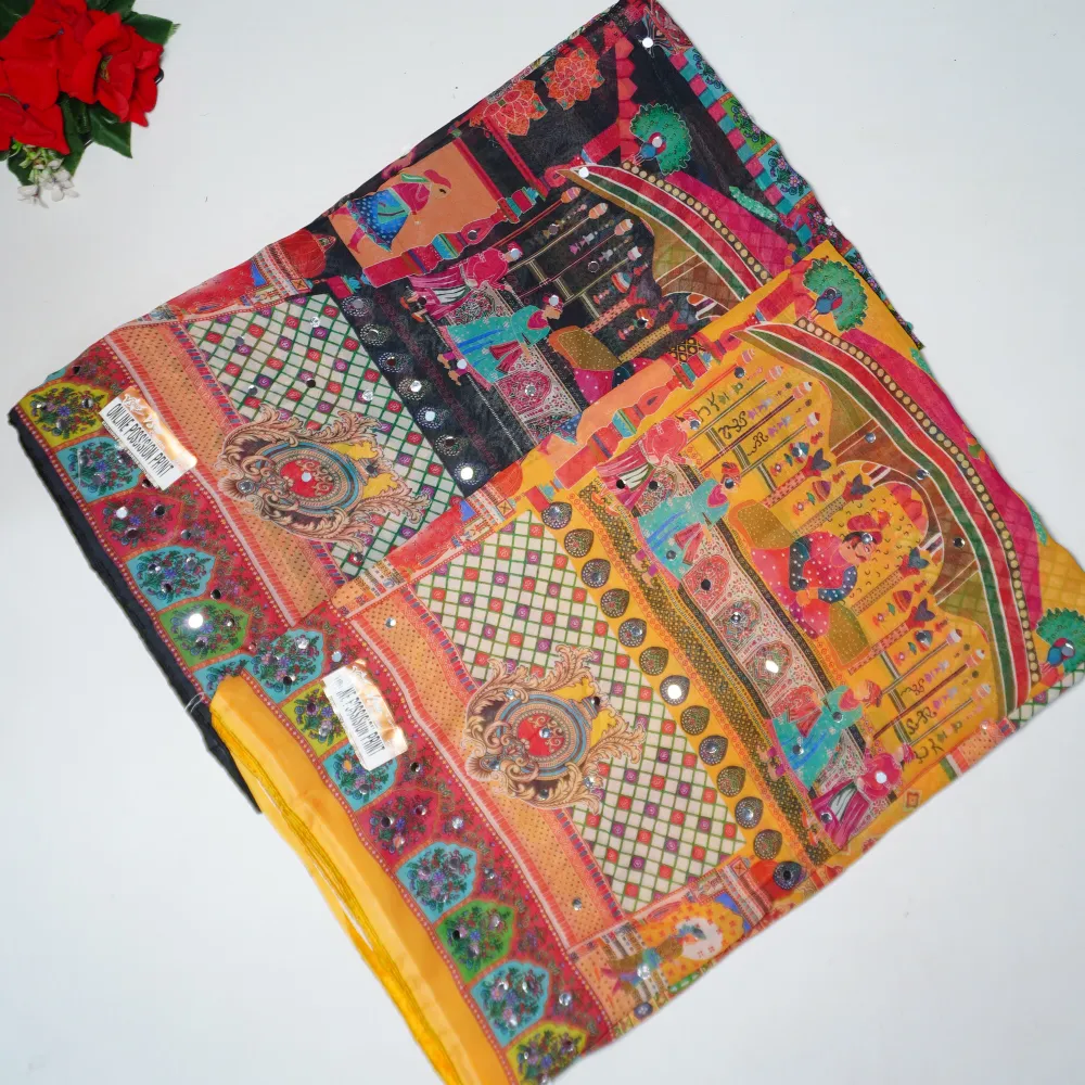 350 (7) Laya Special Real Mirror work sarees -MB350 - Image 1